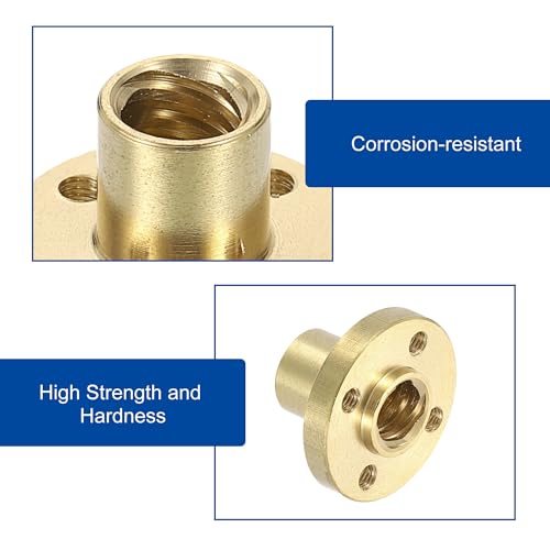 QUARKZMAN 2 Stück Tr8x8 4-Gängige Messing Flanschmutter, 2mm Teilung​8mm Steigung Trapezgewinde-Spindelmutter mit 4 M3 Bohrungen, 22mm AD x 15mm Dicke