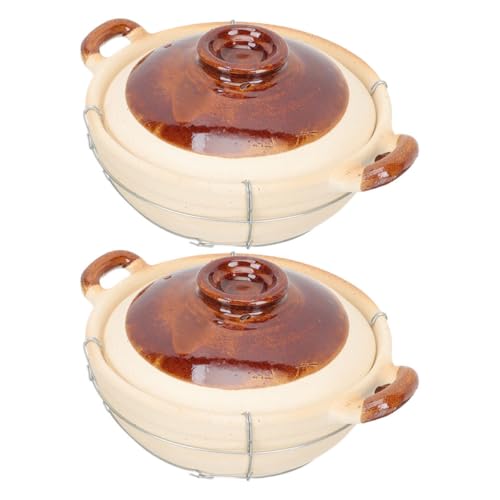 ASAKKURA Olla de Barro Individual con Mango, Capacidad 0,5l, Resistente al Calor, Apta para Horno y Cocina, Adecuado para Arroz, Guisos y Sopas, Juego de 2 Cazuelas Pequeñas para Uso