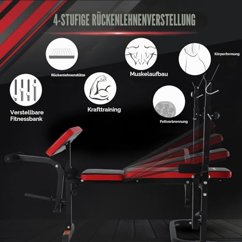 ISE Multifunktional Trainingsbank, Hantelbank Verstellbar Klappbar mit Beincurler Haushalt Fitnessgeräter für Kniebeuge, Hantelbank Bankdrücken,Rumpfbeuge,Training Bank Neigen, Beinbeuger für Zuhause