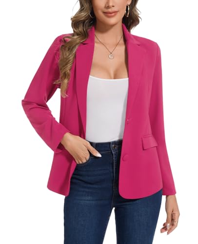MINTLIMIT Womens Casual Blazers Notched Lapel Button Front Suit Jacket Long Sleeve Work Office Blazer with Pockets(Hot Pink M)
