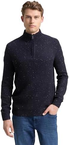 TOM TAILOR Herren Troyer Strickpullover mit Strukturmix