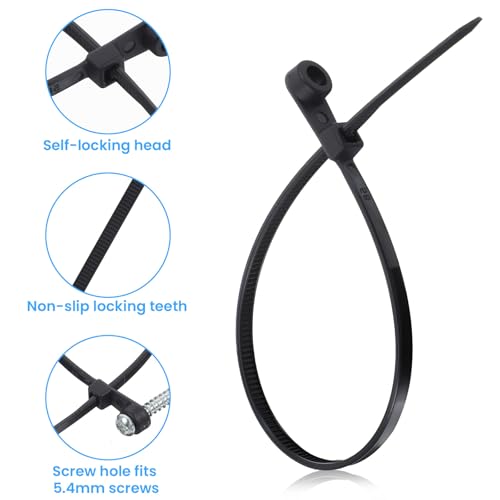 100 Stück Sichere Kabelbinder mit Schlaufen, 20 cm Durchmesser, runde Löcher, extrem kältebeständig, mit Schraubverschluss, vielseitig einsetzbar, selbstverriegelnd, aus Nylon zur Kabelführung