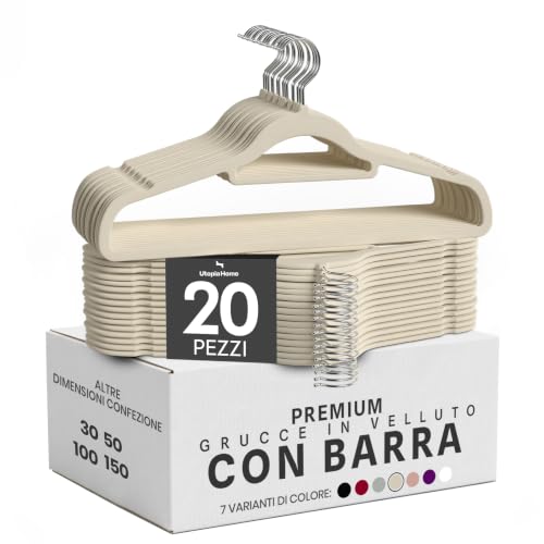 Utopia Home Grucce Velluto con barra cravatte (Avorio, Set da 20)