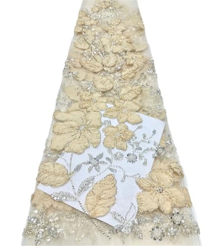 Women’S Handmade African Lace Fabric Beaded Embroidery with Sequins for Party Dressmaking and Bridal Gown Tailoring