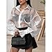 PanoraCirqi Sheer Shirt Button Up Notch Collar See Through Oversized Long Bell Sleeve Slouchy Summer Streetwear Shirt (White,Medium)