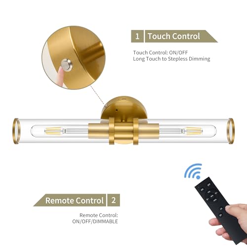 Image of 8000mAh Wireless Wall Sconces with Remote Control 3000K, Gold, 20.5 Inch | Battery Operated Wall Sconce Set of 2 with Timer, Rechargeable Dimmable Wall Lights for Living Room Bedroom Hallway Entryway