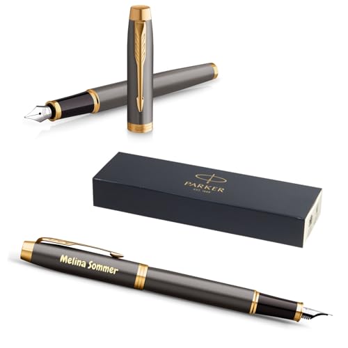 PARKER IM Core Füllfederhalter mit Gravur | Premium Stift | Geschenkbox | blaue Tinte | personalisiertes Geschenk | Namen | graviert | Füller | Geburtstag Geschenkidee (Grey G.T.)
