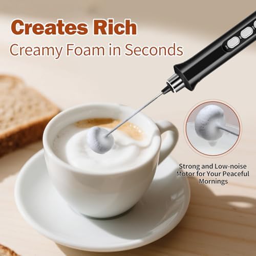 Rechargeable Milk Frother Handheld 3 Speed Adjustable with 3 Detachable Stainless Whisks, Handheld Coffee Frother, Drink Mixer for Coffee, Matcha, Protein Shakes, with Charging Base and Whisk Storage - 5