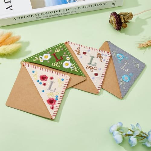 HOBBIESAY 4 Styles Hand Embroidered Corner Bookmark Letter L Bookmark Cute Flower Bookmarks Felt Triangle Page Stitched Reading Accessories for Women Men Book Lovers Readers Teachers - Image 4