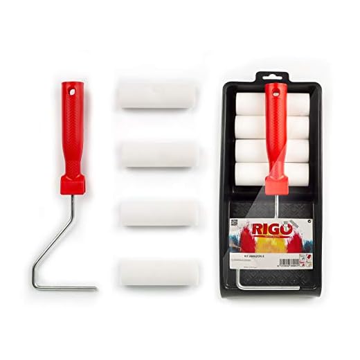 RIGO Kit Rodillos Pintura Pequeños de Espuma de 11cm con 4 Recambios Para Esmalte con Bandeja - Perfecto para Superficies Metálicas o Madera, Puertas, etc