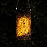Solar Owl Garden Decorations LED Owl Hanging Lanterns Waterproof for Outdoor Decorative Owl in The Tree Owl Ornament Owl Gifts for Owl Lovers (White) …