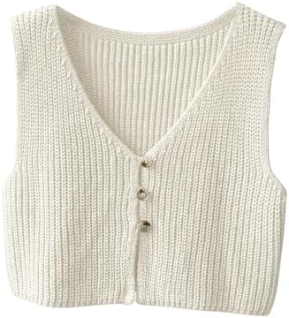 SweatyRocks Women's Button Front Sweater Vest Split V Neck Sleeve...