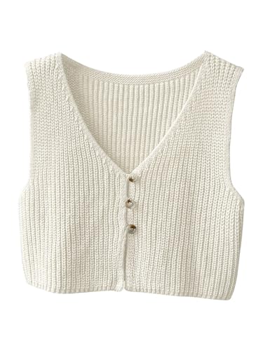 Image of SweatyRocks Women's Button Front Sweater Vest Split V Neck Sleeveless Crop Knit Tops