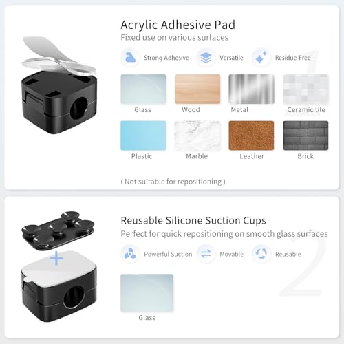 Set de 6 clips magnéticos para cables con 6 ventosas de silicona para organización de cables | Soporte y organizador magnético para cables para hogar, oficina, escritorio, teléfono, auto, pared y mesa de noche miniatura 5