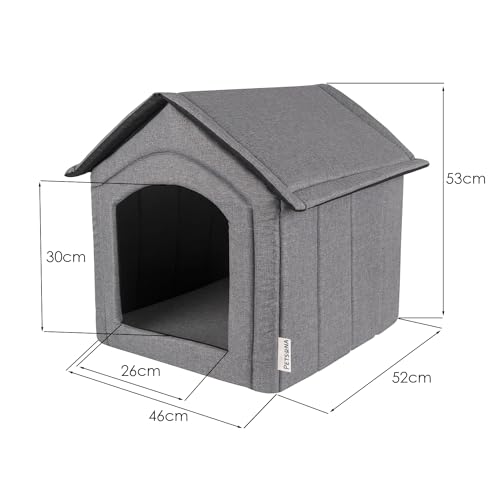 Petsona Hundehöhle Hundehütte Faltbare Mit Herausnehmbarem Dach Hundehaus Hundebett Katzenbett Haustierbett Schlafplatz Größe L, Grau