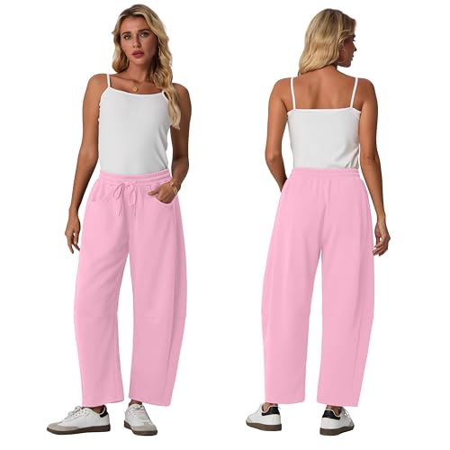 Image of Lepunuo Barrel Sweatpants Women Casual Baggy Elastic Waisted Pants Wide Leg Gym Trousers with Pockets