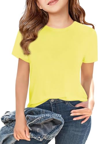 MERRIMISS Girls Summer Short Sleeve T Shirts Kids Basic Tees Crewneck Tops 5-14 Years Yellow