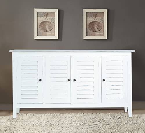 Sunset-Trading-Cottage-59-Shutter-Door-Credenza-Distressed-White-Solid-Mahogany-Wood-Fully-Assembled-Sideboard-WhitewashStonewall-Gray Sunset Trading Cottage 59 Shutter Door Credenza Distressed White Solid Mahogany Wood Fully Assembled Sideboard WhitewashStonewall Gray