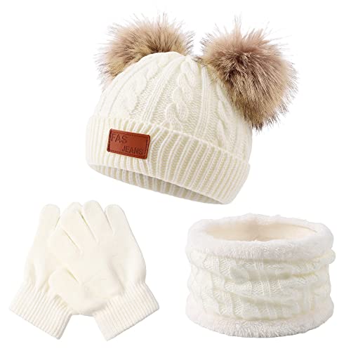 Image of Yuoahcn Kids Winter Beanie Hat Scarf Gloves Set Knit Warm Toddler Winter Cap Gloves Neck Warmer for Boys Girls 1-8 Year