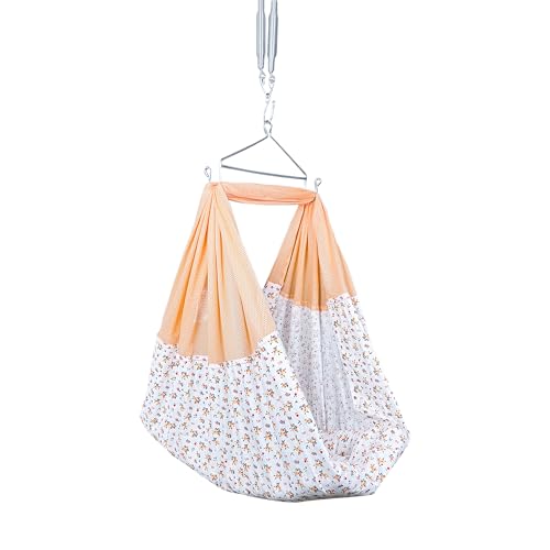 Image of Beetot New Born Baby Swing Cradle (Jhula) | Cradle Set With Mosquito Net, Spring And Triangle Hanger | Weight Capacity Up To 20Kg | Age From 0-12 Months | Bismark Premium (Orange) - Cotton