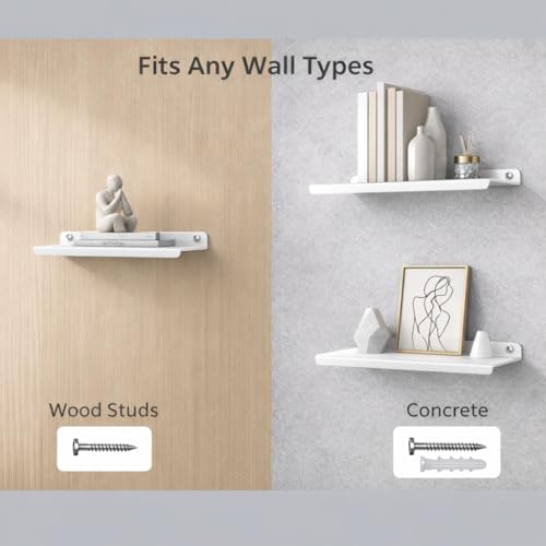 Image of 12 Inch Set 4 White Wall Shelf - Metal Floating Shelf for Wall, Wall Mounted Shelves, Modern Wall Shelf for Bedroom & Living Room Storage, Minimalist Wall Mount Shelf (30.48 CM Long X 12 CM deep)
