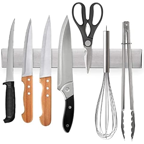 Ducomi Magnetic Knife Bar - Wall Magnetic Knife Holder, Kitchen Magnet with Magnets for Knife and Tools - Mounting with Bi Powerful Sticker, Stainless Steel Tool Hanger (30 cm) Cover