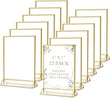 MaxGear 5x7 Gold Acrylic Sign Holder 12 Pack, Gold Table Number Holders, Mini Frames Double Sided Acrylic Picture Frames Photo Stand, Clear Menu Flyer Stand for Wedding, Home, Restaurant