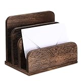 Briwooody Wooden Mail Holder 3 Slots Mail Organizer for Desk Wood File Paper Letter Sorter for Letter Envelope Filing Cell Phone Document Storage, Organizer Tray for Office and Home (Dark Brown)