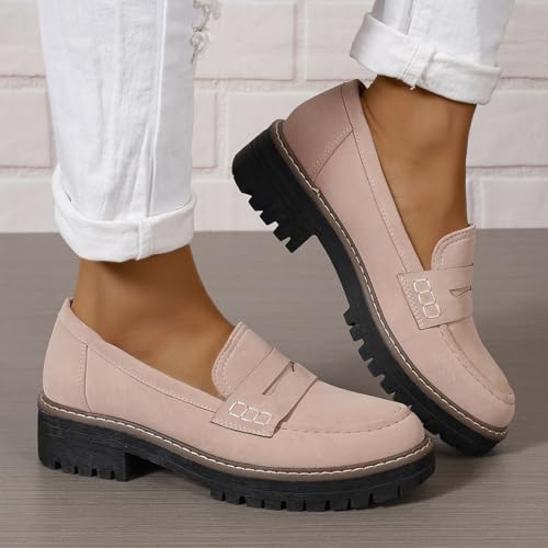 Image of Womens Loafers Shoes Platform Chunky Penny Loafer Lug Sole Comfortable Slip On Work Office Business Casual Dress Shoes, US Size 5-11.5