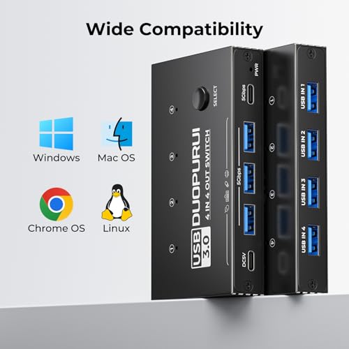 Image of USB 3.0 Switch 4 Computers Sharing USB C & A Devices,Easy One-Click Device Switching with USB-C Cable & USB-A Cable,USB Switch Hub Share Keyboard Mouse Printer Scanner(USB3.0 4in4out)