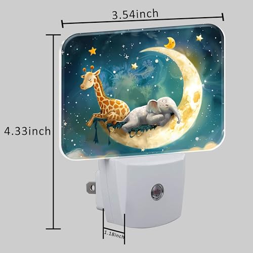 Image of Cute Giraffe and Elephant Sleeping On Moon Night Light for Kids, LED Night Light Plug into Wall with Dusk to Dawn Sensor for Girls Boys Women Men Room, Hallway, Kitchen, Bathroom, Stairs Decor