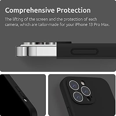 SURPHY Compatible with iPhone 13 Pro Max Case with Screen Protector, (Camera Protection + Soft Microfiber Lining) Liquid Silicone Phone Case 6.7 inch 2021, Black
