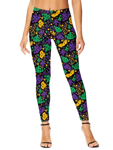 Mardi Gras Leggings Women New Orleans Carnival Fun Fleur De