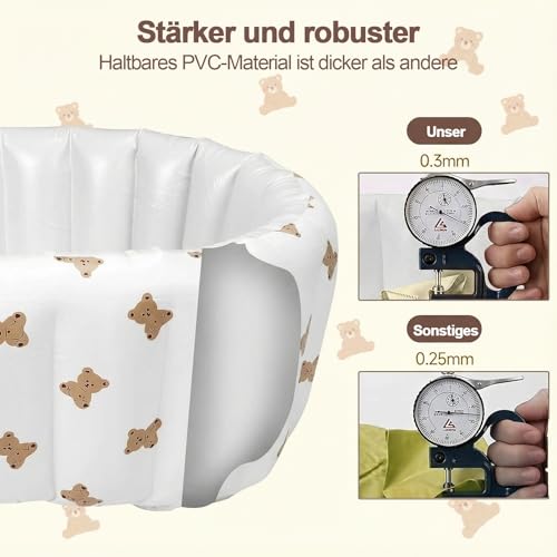 Aufblasbare Badewanne Baby - 90 x 55 x 30 cm Bärenmuster Tragbare Kinder Badewanne Aufblasbar Ohne Luftpumpe und Anti-Rutsch Zusammenklappbares Schwimmbad für Kinder 0-5 Jahre für Reisen im Freien