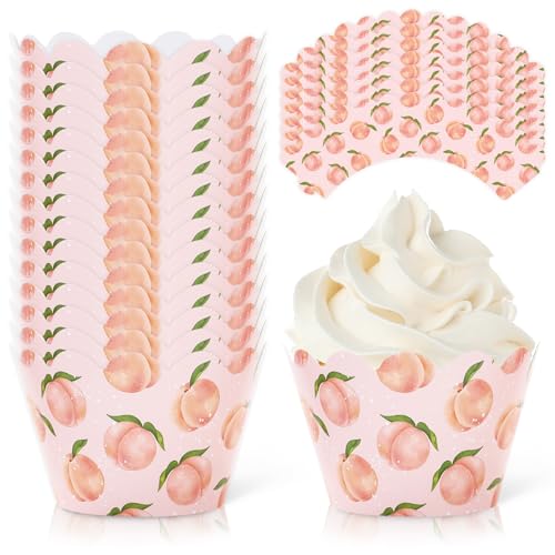 Envoltorios de cupcakes de melocotón con diseño de acuarela para adornar tartas de fiesta 2