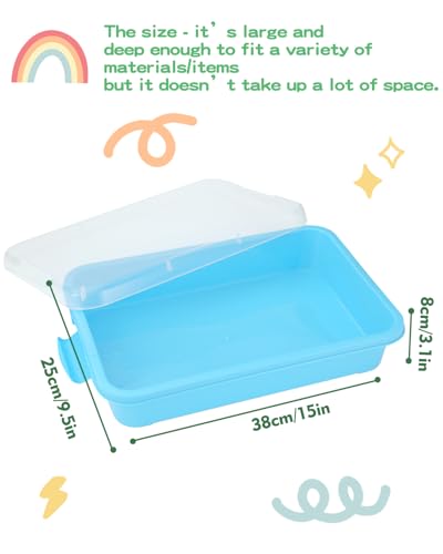 Image of Sensory Bin Sand Tray with Lid for Toddlers 2 Pcs 15in Portable Sandbox Toy Large Plastic Tray for Kids 3 4 5 6 Fill with Sand, Water, Beads, and More (2 Blue)