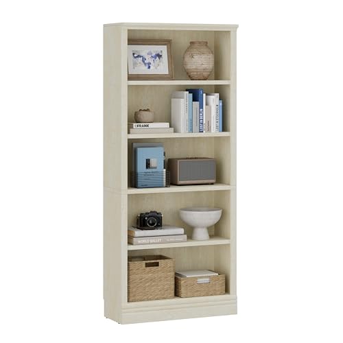 ArRuki Home Tall Bookcase with Adjustable Shelves, 5-Tier Standard Bookshelf, Open Storage Shelf Organizer, Freestanding Display Rack for Living Room, Bedroom, Home Office, Cream, 72.5 Inch