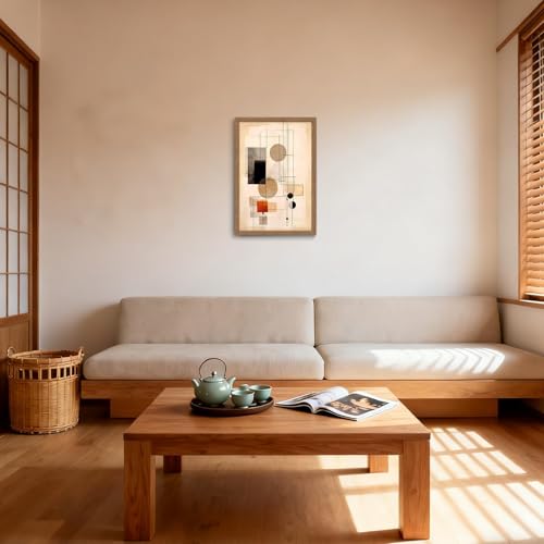 木子誉絵画館 アートパネル ポスター 重なり合う 幾何色塊 現代 抽象画 絵画 インテリア おしゃれ ウォールアート 絵 玄関 階段 廊下 寝室 リビング 壁飾り 木目調フレーム付きの完成品（60×40cm） [3]