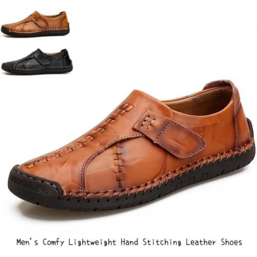 Men's Comfy Lightweight Hand Stitching Leather Shoes, Genuine Slip-on Sneaker Formal Oxford Penny Classic Moccasins Driving Walking Loafers2