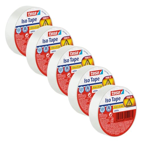 Tesa Nastro Isolante - 5 Nastri Da 10m X 15mm, Bianco, Per Isolamento Elettrico - Foto 6