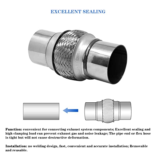 Rp Remarkable Power, Rk7544-2.5" X 4" Heavy Duty Stainless Steel Exhaust Flex Pipe 8" Ol #TOP5