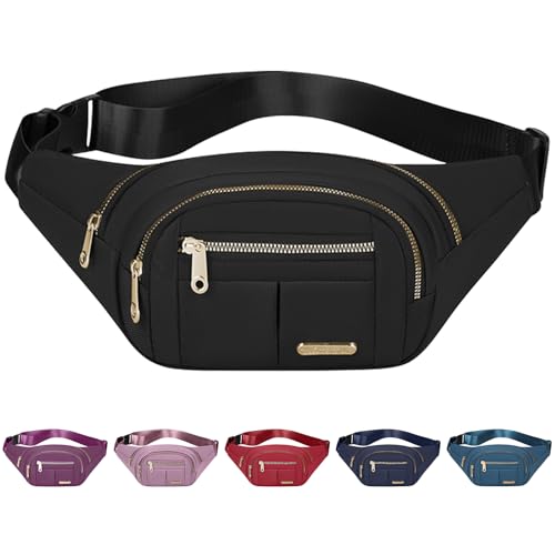 Image of 4 Pockets Women BumBags Large Waist Bum Bag for Men Ladies Capacity Waist Bag Adjustable Fanny Pack for Walking Travel Hiking Cycling Jogging (Black)