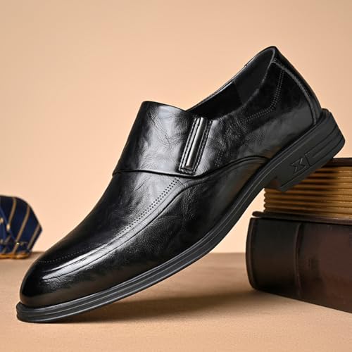 Mens Retro Leather Slip On Dress Loafers Classic Low Heels Pointed Toe Penny Shoes for Formal Business Wedding Office2