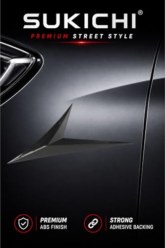 Image of SUKICHI Car Exterior Accessories Decorative Sport Styling Trim for Cars | Universal Self Adhesive ABS Exterior Enhancement | Premium Automotive Styling Panel | Black | Pack of 2 (Car Side Vent Arrow)