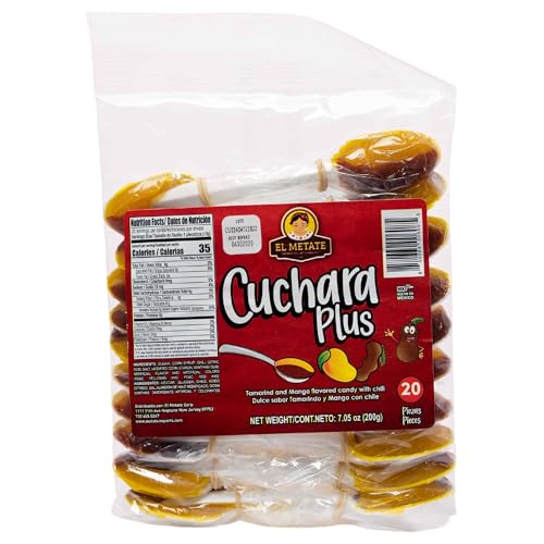 El Metate Cuchara Plus - Tamarind Chili & Mango Fusion Candy Spoons - 20 Delicious Dual-Flavored Treats - 7.05 Oz (200g) - Unique, Authentic Mexican Taste Sensation