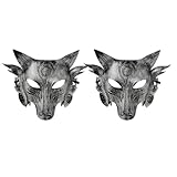 Generic Wolf Maks Costume 2PCS Halloween Wolf Head Simulation Animal Masks Masquerade Cosplay Props Movie Theme Halloween Party Supplies ( Silver )