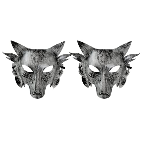 Generic Wolf Maks Costume 2PCS Halloween Wolf Head Simulation Animal Masks Masquerade Cosplay Props Movie Theme Halloween Party Supplies ( Silver )