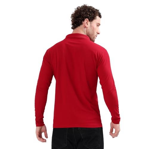Image of Men's Full Sleeve Collared Soild Color Casual Regular Fit T-Shirt