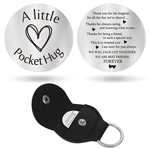 Pocket Hug Token Long Distance Relationship Keepsake Stainless Steel Double Sided Inspirational Gift With Pu Leather Keychain (Thank You Friends) #TOP9