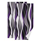 SHUSTARY 2 Pack Black and White Hand Towels for Bathroom,Microfiber Soft Absorbent Grey and Purple S
